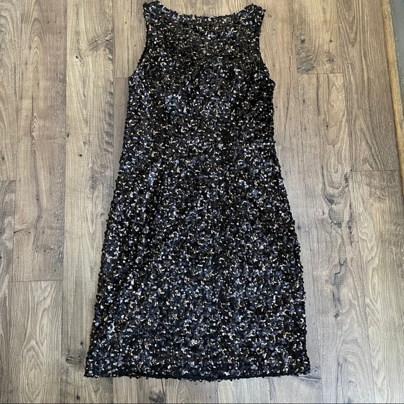 Sue Wong Black & Gold Sequin Mini Sheath Dress - Picture 9 of 9